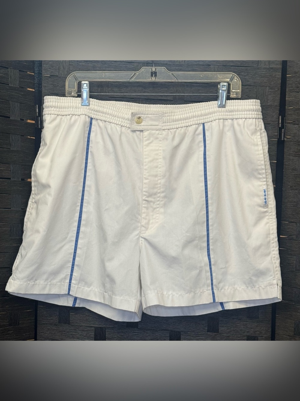 Vintage Men’s Pierre Cardin White Shorts with Navy Logo